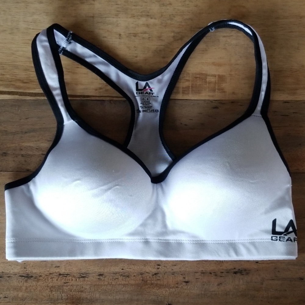 Women's White/Black Padded Sports Bra Size M